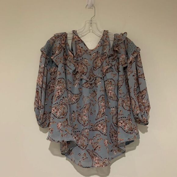 Miss Me Floral Blue Blouse long Sleeves new no tag - Picture 1 of 11